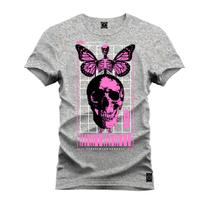 Camiseta Estampada Premium Tamanho Especial Caveira Borbolet