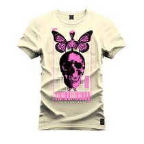 Camiseta Estampada Premium Tamanho Especial Caveira Borbolet