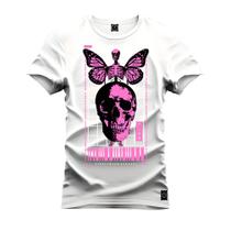 Camiseta Estampada Premium Tamanho Especial Caveira Borbolet