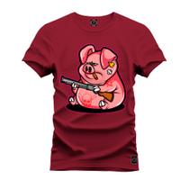 Camiseta Estampada Premium Tamanho Especial Porco Caçador_x000D_