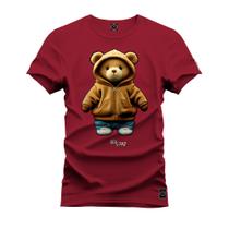 Camiseta Estampada Premium Tamanho Especial Ursinho De Capuz Fofo