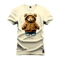 Camiseta Estampada Premium Tamanho Especial Ursinho De Capuz Fofo