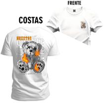 Camiseta Estampada Premium Tamanho Especial Urso Fight Fogo Frente e Costas