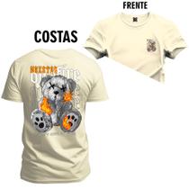 Camiseta Estampada Premium Tamanho Especial Urso Fight Fogo Frente e Costas