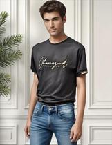 Camiseta Estampada Preta Masculina Manga Curta Algodão Tam.G