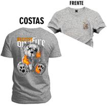 Camiseta Estampada T-Shirt Unissex Premium Urso Fight Fogo Frente e Costas