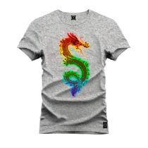 Camiseta Estampada Tamanho Grande Plus Size Dragon Neon