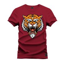 Camiseta Estampada Tamanho Grande Plus Size Tigre Boca Furiosa
