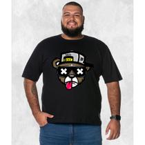 Camiseta Estampada Tamanho Grande Plus Size Urso Boné Bolado