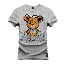 Camiseta Estampada Tamanho Grande Plus Size Urso Marrom Boladinho