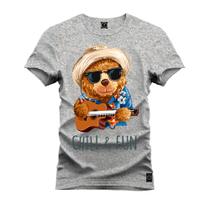 Camiseta Estampada Tamanho Grande Plus Size Urso Paz E Violão