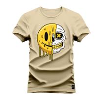 Camiseta Estampada Unissex Macia Confortável Premium Caveira Emoji