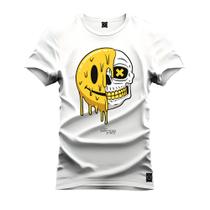 Camiseta Estampada Unissex Macia Confortável Premium Caveira Emoji