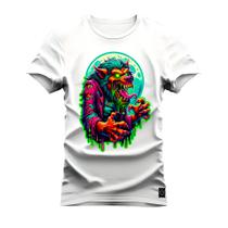 Camiseta Estampada Unissex Macia Confortável Premium Lobo Neon