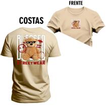 Camiseta Estampada Unissex Macia Confortável Premium Urso Bleased Frente e Costas