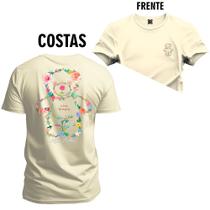 Camiseta Estampada Unissex Macia Confortável Premium Urso Florido Frente e Costas