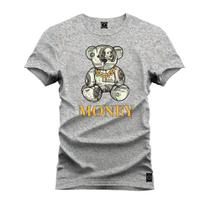 Camiseta Estampada Unissex Macia Confortável Premium Urso Money