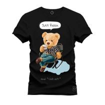 Camiseta Estampada Unissex Macia Confortável Premium Urso Ralaxado