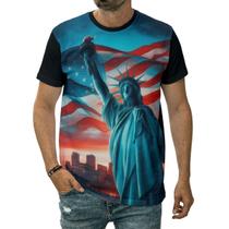 Camiseta Estátua Da Liberdade Bandeira Estados Unidos Eua