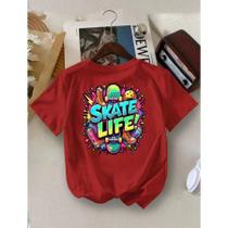 Camiseta Estilosa Menino Manga Curta Oversized Juvenil 4 ao 16 Skate Life
