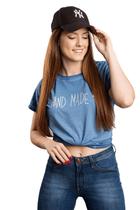 Camiseta Estonada Feminina Hand Made Azul