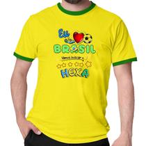 Camiseta eu amo brasil vamos buscar o hexa verde e amarelo