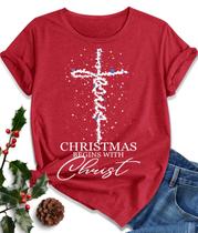 Camiseta EUOW Christmas Santa estampada feminina com estampa de Natal Camiseta EUOW Christmas Santa estampada feminina com estampa de Natal