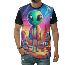 Camiseta Extraterrestre Planeta Et Disco Voador Arte Cores