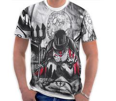 Camiseta Exu Candomblé Orixá Tranca Rua Estampa Unissex Malha Mista