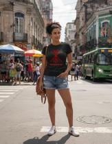 Camiseta Exú Tranca Rua Umbanda Candomblé Feminina Blusinha Baby Look