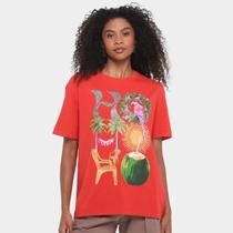 Camiseta Farm Media Hohoho Vermelho Salvador Feminina