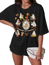 Camiseta FAYALEQ de Halloween de tamanho grande com rosto de abóbora para mulheres Camiseta FAYALEQ de Halloween de tamanho grande com rosto de abóbora para mulheres