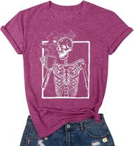 Camiseta FCDIED Hot Coffee Skeleton Halloween feminina roxa S Camiseta FCDIED Hot Coffee Skeleton Halloween feminina roxa S