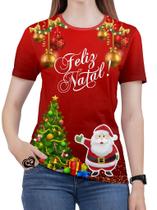 Camiseta Feliz Natal Feminina Blusa Papai Noel Fantasia E2