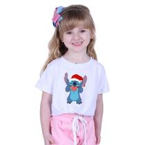 Camiseta Feliz Natal Lilo e Stitch Personalizado T-shirt Leve Unissex