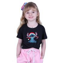 Camiseta Feliz Natal Lilo e Stitch Personalizado T-shirt Leve Unissex