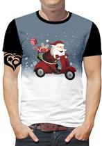 Camiseta Feliz Natal Masculina Papai Noel Blusa Moto