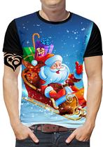 Camiseta Feliz Natal Masculina Papai Noel Blusa Trenó