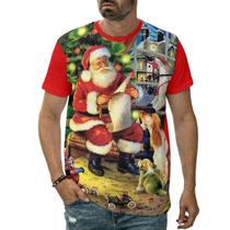 Camiseta Feliz Natal Papai Noel E Presentes Blusa Festas