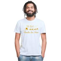 Camiseta Feliz Natal Trenó e Renas Natalina Camisa Personalizada Blusa Adulto Algodão com Poliéster Camiseta Feliz Natal Trenó e Renas Natalina Camisa Personalizada Blusa Adulto Algodão com Poliéster