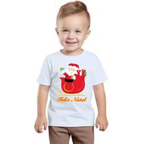 Camiseta Feliz Natal Trenó Papai Noel Natalina Camisa Personalizada Blusa Infantil e Juvenil Algodão com Poliéster Camiseta Feliz Natal Trenó Papai Noel Natalina Camisa Personalizada Blusa Infantil e Juvenil Algodão com Poliéster