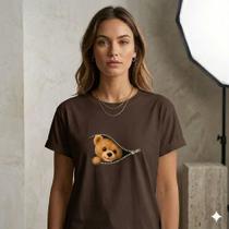Camiseta Feminina 100% Algodão Estampa Ursinho Premium Macia Casual Camiseta Feminina 100% Algodão Estampa Ursinho Premium Macia Casual