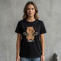 Camiseta Feminina 100% Algodão Premium Estampa Capivara Malhando T-Shirt Macia Casual Camiseta Feminina 100% Algodão Premium Estampa Capivara Malhando T-Shirt Macia Casual