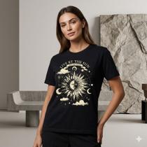 Camiseta Feminina 100% Algodão Premium Estampa Sol & Lua T-Shirt Macia Casual Camiseta Feminina 100% Algodão Premium Estampa Sol & Lua T-Shirt Macia Casual