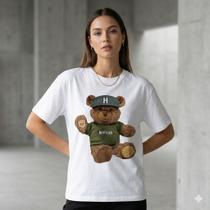 Camiseta Feminina 100% Algodão Premium Estampa Urso T-Shirt Macia Casual Camiseta Feminina 100% Algodão Premium Estampa Urso T-Shirt Macia Casual