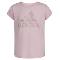 Camiseta feminina adidas de manga curta de algodão rosa brilhante