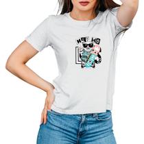 Camiseta Feminina Algodão Estampa Cat Hey Ho Básica Casual