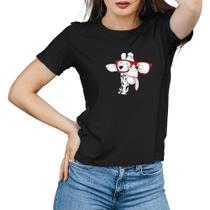 Camiseta Feminina Algodão Estampa Girafa Casual