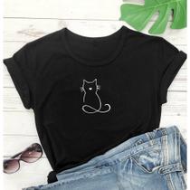 Camiseta Feminina Algodão Linha Gatinho Fofo Baby Look 100% Algodão