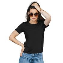 Camiseta Feminina Algodão Lisa Básica Manga Curta Casual